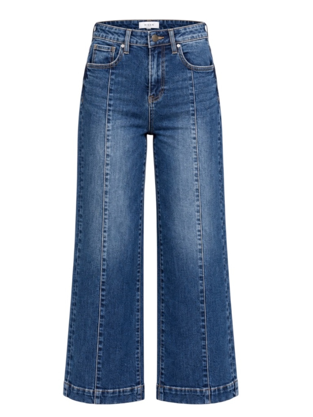 RISEN Mia High Rise Front Seam Wide Leg Ankle Jeans Dark Wash Size 1/25